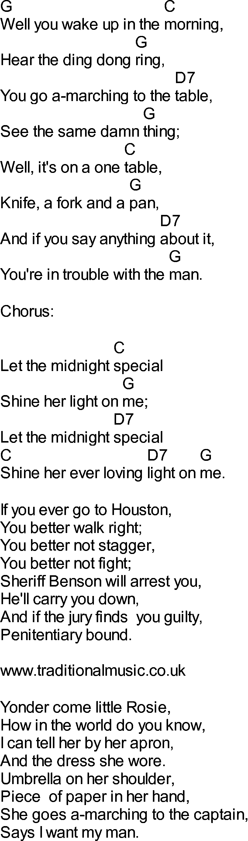 Bluegrass songs with chords - Midnight Special